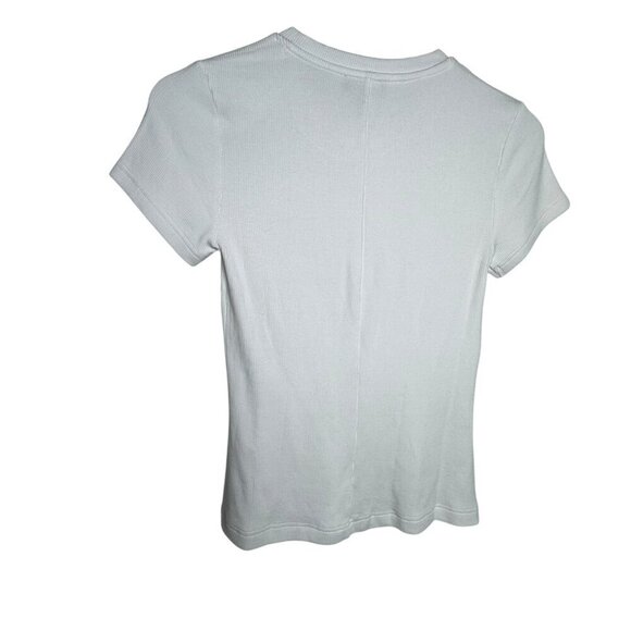ME + EM slinky ribbed womens short sleeve white laying tee t-shirt top size 4 - Picture 3 of 7